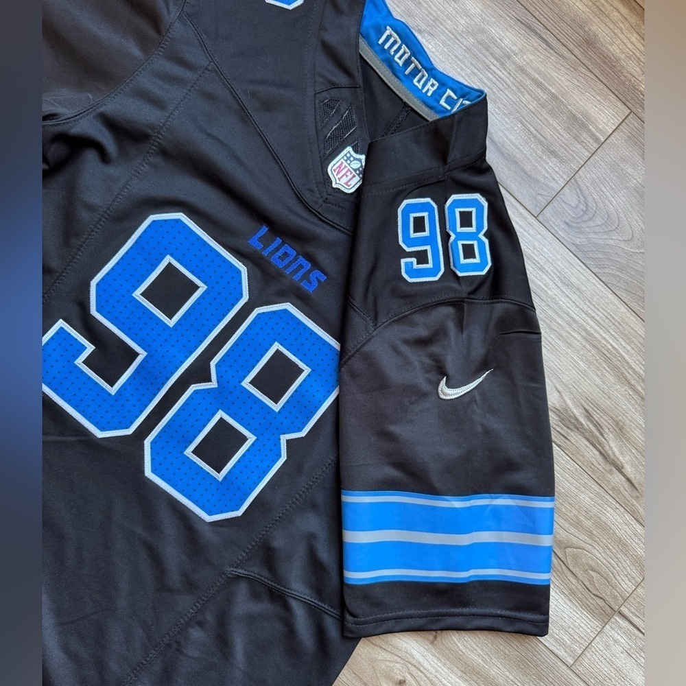 #98 DJ READER Detroit Lions Sz Large Mens Alt Black Stitched 2025 Jersey - Picture 2 of 11